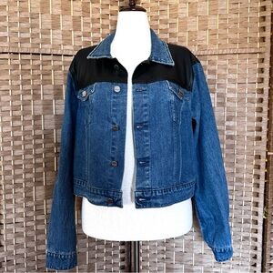 Lamarque denim & black leather Karly cropped jacket XL